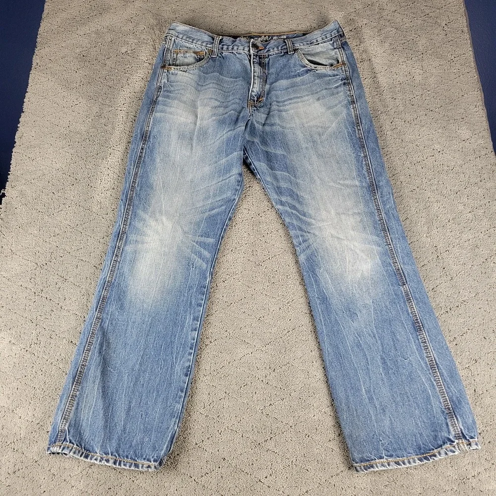 Wrangler Retro Jeans Mens 38x34 Blue Relaxed Boot Whisker Bootcut Workwear Denim